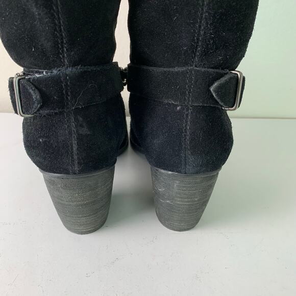 BCBGeneration Size 8 Merryl Black Genuine Suede Tall Wedge Chain Link Boots - Picture 6 of 11